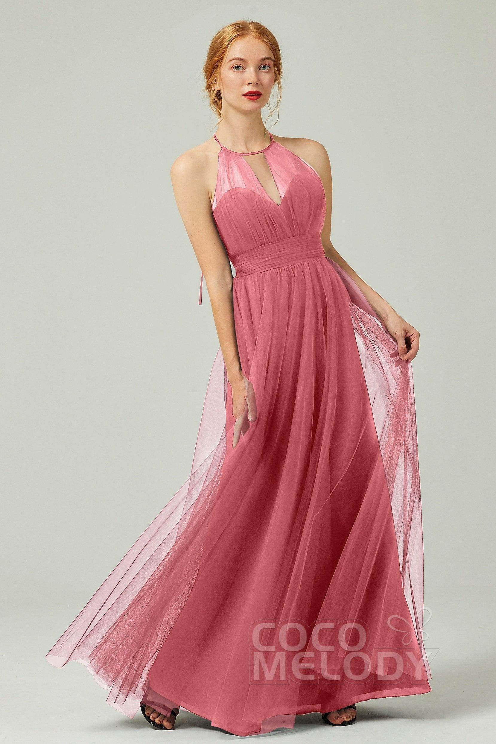 A-Line Floor Length Tulle Bridesmaid Dress CB0334PS - COCOMELODY